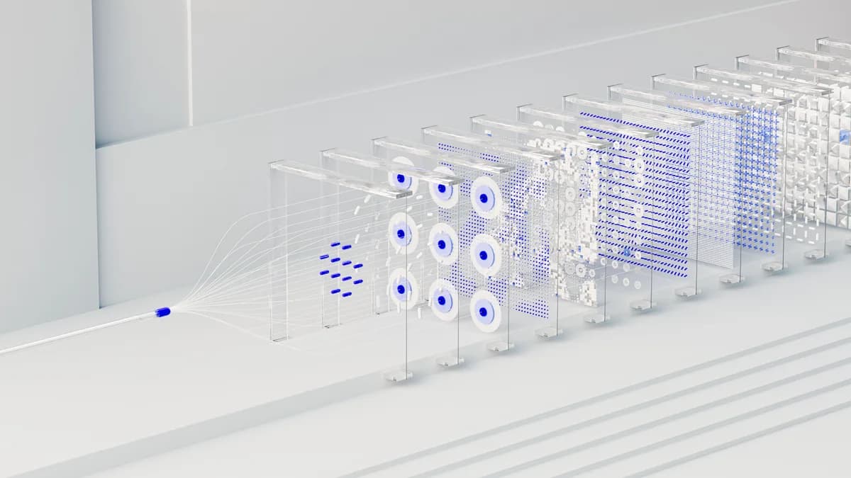 Abstract visualization of an interconnected neural network — illustration of agentic AI orchestrating multiple data flows